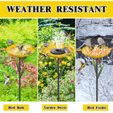 YALINKA Metal Bird Bath for Outside, Detachable Birdbath Sturdy 5-Prong Stake Base with Bowl & Decorative Birds, Durable Iron Garden Birdbath & Feeder for Patio Wildlife Décor (Retro Yellow)