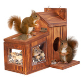 MIXUMON Wood Squirrel Feeder, Squirrel Feeders for Outside Winter, Wooden Chipmunk Feeder for Corn, Peanuts, Durable Box Easy to Fill with Removable Top Panel