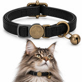 Retro Cat Collar with Brass Bell, Breakaway Adjustable Pet Collar