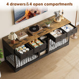 GarveeHome 82" Double Dog Crate Furniture with Drawers and Shelves, Black