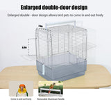 Stainless Steel Travel Bird Cage, 304 Portable Foldable Carrier for Parrots, Conures, Cockatiels, Parakeets – 17 Inch Large Birdcage with Aluminum Handle & Perch(Blue, Large Birdcage)