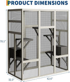 70" Large Outdoor Catio Cat Enclosure, Wood Cat Patio with Waterproof UV-Resistant Roof, Cats Shelter with 5 Platforms and 2 Resting Box, and Secure Rust-Proof Wire for Backyard or Patio