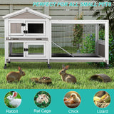 ketive 2-Tier Rabbit Hutch with Wheels, Indoor & Outdoor Small Animal Cage with Deep Pull-Out Tray, Anti-Chew Frame, Habitat for Bunny, Guinea Pig, Chinchilla (60" L x 19" W x 35" H)