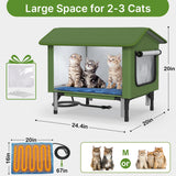 PETIMBER Heated Cat House for Outside - Insulated Outdoor Cat House Weatherproof, Clawsable Feral Cat Shelter with Heated Pad, Escape Doors, Transparent Window, Side Pockets, for Multiple Cats,Large