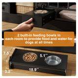 GarveeHome Dog Crate Furniture for 2 Dogs, Dog Kennel Indoor with Storage and Feeding Bowls, Double Dog Crate TV Stand for Small Medium Dogs, Black
