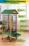 Garvee Bird cage, 66''H Extra Large Bird Cage, w/Removeble Tray, Waterproof Roof, Easy to Clean, Lockable Caster, Indoor& Outdoor Application for Conure,Macaw,Budgie,Cockatiel,Lovebirds,Parakeet