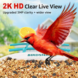 birdsnap® TUC Bird Feeder with Camera 2K HD, Solar Panel 32GB Card 4-in-1 Perch, 160°View Auto Detect & Notify AI Identify Video Bird Camera Wireless Outdoors Ideal Gift for Birds Lover