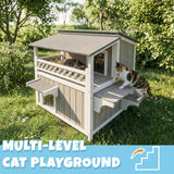 Pawbuilt Outdoor & Indoor Wooden Cat House, Weatherproof Two-Story Cat Shelter, Enclosed Multi-Level Cat Home for Cats