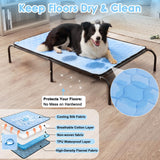 SZEE Elevated Dog Bed, Cooling Dog Cot Bed, Support Up to 100 LBS for Large Breeds, with Durable Steel Frame, Reversible Ice Silk Mat & Sturdy Teslin Mesh, Outdoor & Indoor All-Season Use - L