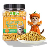Just Try 13.4 OZ Pumpkin Cat Treats Cat Constipation Relief Hairball Control Healthy Salmon Snacks Training Biscuits Treats for Digestive Support Low Calorie Kitten Snacks