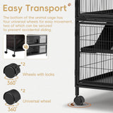Fragess Metal Large Guinea Pig Cages 5 Levels, 50.0" H Rolling Ferret Cage with Removable Ramps & Double Door, Cage with Locker, Squirrel Cage Christmas Decoration Pet Crate Furniture