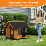 HomeSheek Dog House with Insulated Liner and Dog Bowls Stand, Large Heated Outdoor Dog Kennel Keep Warm in Winter, Food Bowls and Anti-Bite Design for Outside Small Medium Large Dogs