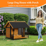HomeSheek Dog House with Dog Bowls Stand, Large Outdoor Dog House Kennel, Easy to Install, Design with Weatherproof Roof and All-Around Iron Frame for Outside Small Medium Large Breed Dogs(Brown)
