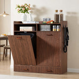 Tilt-Out Trash Can Cabinet with Storage, Dog Feeding Station, Dark Walnut