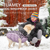 FUAMEY Dog Coat for Small Dogs,Waterproof Dog Winter Jacket with Harness Built in Puppy Cold Weather Coats Reflective Pet Vest with Zipper Warm Fleece Dogs Snowsuit Windproof Purple Leopard XS