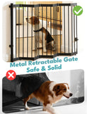 No Pawblems Retractable Safty Gate, Metal Adjustable Dog Gate for Doorways, Stairs & Hallways, Expands to 38" Wide, Auto Retract Design, No Bottom Bar, Black