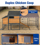 Large Chicken Coop with Wheels, Upgraded with All-Arounded Iron Frame Chicken Tractor, Poultry Chicken House with Large Run, Waterproof Roof, Expandable Nesting Box, 85" L for 5-7 Chickens