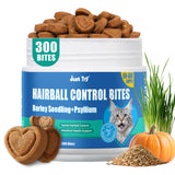 Just Try 300 Bites Hairball Control Cat Treats - Hairball Treatment & Relief for Cats - with Cat Grass, Pumpkin, & Omega-3 Fish Oil, Crunchy Chicken Flavor Crunchy Bites