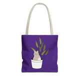 Cute Cat in Plant Tote Bag - Purple Floral Eco-Friendly Bag for Cat Lovers