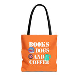 Books, Dogs, and Coffee Tote Bag - Fun Canvas Bag for Book Lovers and Dog Owners