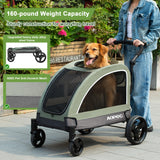 Dog Stroller for Large & Medium Dogs, Dual Entry, 160 lbs Capacity, Green