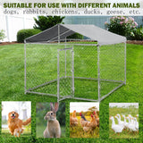 79 in Outdoor Dog Kennel for Large Dog, Heavy Duty Galvanized Steel Chain Link Dog Enclosure with Waterproof UV-Resistant Cover, Lockable Door Chain Link Playpen for Rabbits, Chicken(6.6‘ x 6.6’FT)