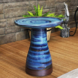 Sunnydaze 21" H Ceramic Bird Bath for Outside - Hand-Painted Outdoor Bird Bath Bowl, UV/Frost-Resistant Finish - Galaxy Blue