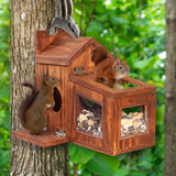 MIXUMON Wood Squirrel Feeder, Squirrel Feeders for Outside Winter, Wooden Chipmunk Feeder for Corn, Peanuts, Durable Box Easy to Fill with Removable Top Panel