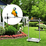 Tandefio Parrot Stand Bird Play Stand 21.65 x 15.35 x 27.95 Inches Large Metal Stainless Steel Bird Playstand Adjustable Height Perch with Universal Wheels and Feeding Bowls