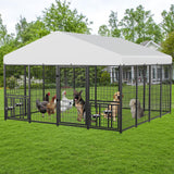 ROOMTEC Large Dog Kennel Outdoor Pet Pens Dogs Run with 4 Bowls (10' L x 10' W x 6.5'H)