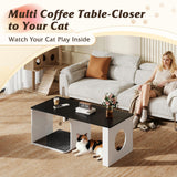 WLIVE Coffee Table, 2-in-1 Cat Wood Coffee Table with Lagre Storage Tabletop, Modern Center Table Cat House with Cat Scratching Pad, Cat Teaser for Living Room, Balcony, Black