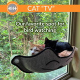 K&H Pet Products EZ Mount Kitty Face Cat Window Perch Bed, Sturdy Cat Window Hammock with Strong Suction Cups, Washable Sleeping Pad, Fits 30" W X 15" H Glass Spaces - Gray Kitty Face Design