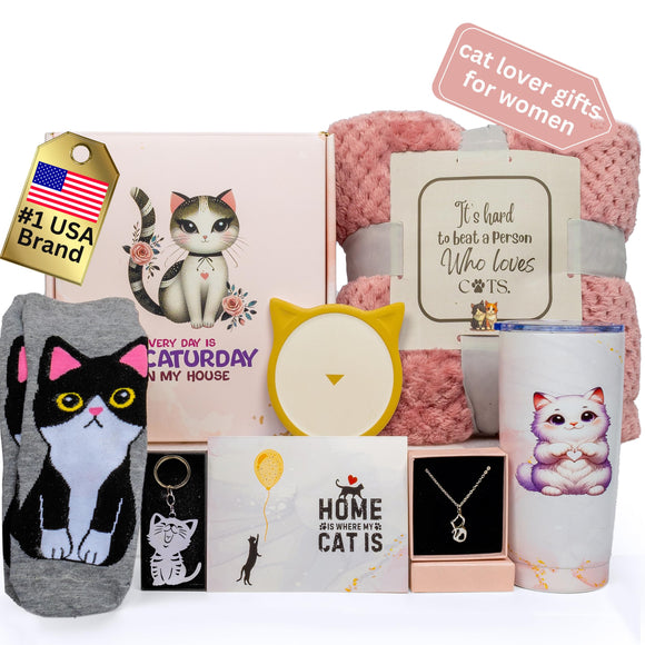Luxury Cat Lover Gifts for Women, Cool Crazy Cat Lady Gifts, Cat Mom Gifts for Women, Cat Gifts for Women Cat Lovers, Cat Themed Gifts, Cat Basket Set Box Stuff, Cat Present for Birthday