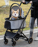 GTPLAYER Pet Stroller for Small Dogs & Cats, 3-in-1 Foldable Pet Stroller with Detachable Carrier, 360° Swivel Front Wheels & Rear Brakes, Up to 45 lbs, Grey
