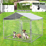 79 in Outdoor Dog Kennel for Large Dog, Heavy Duty Galvanized Steel Chain Link Dog Enclosure with Waterproof UV-Resistant Cover, Lockable Door Chain Link Playpen for Rabbits, Chicken(6.6‘ x 6.6’FT)