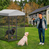 Large Outdoor Dog Kennel with Waterproof Cover, Large Dog House with Feeding Doors, Heavy Duty Dog Enclosures for Garden Backyard Courtyard（4×4×6FT）