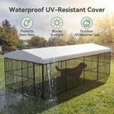10 x 20 FT Large Outdoor Dog Kennel, Heavy Duty Outside Dog Kennel with Waterproof Cover Roof, Galvanized Metal Frame, Secure Lock, and Included Bowls for Backyard, Park, or Garden
