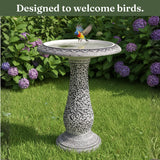 AUSTRAM Pedestal Birdbath with Solar Fountain, Resin Stone Composite Outdoor Garden Decor, Standing Bird Bath for Outside Patio Yard, 23-Inch Tall, Garden Fountain, Resin Bird Baths, Hummingbird Bowl