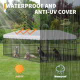 10 x 20 FT Large Outdoor Dog Kennel, Heavy Duty Outside Dog Kennel with Waterproof Cover Roof, Galvanized Metal Frame, Secure Lock, and Included Bowls for Backyard, Park, or Garden