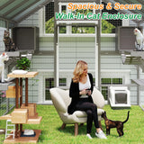 Extra Large Catio Outdoor Cat Enclosure Waterproof, Walk-in Outdoor Pet House for Multiple Cats, Catio Cat Run Cage with Bridges, Weatherproof Full Cover, 8 Platforms, 2 Resting Box