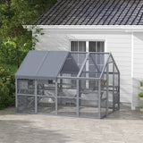 PawHut 110" L Large Catio Outdoor Cat Enclosure for Multiple Kittens, 56 sq.ft Wooden Cat House with Waterproof Cover, Walk in Kitty Cage Kennel with 2 Condos, 6 Platforms, for Backyard, Patio, Gray