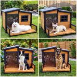 RUNSHED Large Indoor Outdoor Dog House,Wood Insulated Dog House,Weatherproof Outside Shelter with Elevated Floor,Easy to Assemble(39.3" L x 37.5" W x 30" H) Suitable for Small and Medium-Sized Dogs