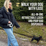 AVANTO Retractable Dog Leash with Flashlight, 16ft Heavy Duty LED Night Safety Leash for Dogs up to 110lbs – 360° Tangle-Free, USB Rechargeable Light, Waste Bag Dispenser, One-Hand Brake & Lock