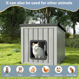 LHBcraft Outdoor Cat House Weatherproof, Durable Resin Cat Houses for Outdoor Cats, Insulated Feral Cat Houses for Cats Shelter, Emergency Exit Easy to Clean and Install, Grey