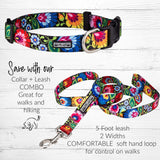 Lucky Love Dog Leash & Wide Collar Set, Beautiful Vivid Patterns, Durable for Larger Dogs, Heads, & Necks (Blackbird, Extra Large)