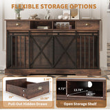Garvee Double Dog Crate Furniture, 63” Large Dog Kennel Furniture with Divider and Sliding Doors, Heavy Duty Dog Kennel Furniture with Drawers and Shelves for Living Room, Retro Brown