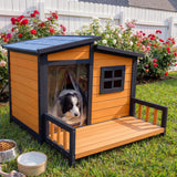 RUNSHED Large Indoor Outdoor Dog House,Wood Insulated Dog House,Weatherproof Outside Shelter with Elevated Floor,Easy to Assemble(39.3" L x 37.5" W x 30" H) Suitable for Small and Medium-Sized Dogs
