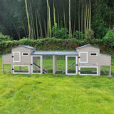 PetsCosset 136" Chicken Coop with Wheels, Backyard Wooden Hen House Outdoor for 1-6 Chickens, 2 Story Poultry Cage Chicken Coop and Run, Nesting Box, Pull Out Trays, Set of Two, (Grey)