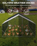 GarveeLife Large Metal Chicken Coop, Chicken Run for 20/30 Chickens, Outdoor Walk in Poultry Cage with Anti-UV Cover and Waterproof, 19.68 x 9.84 x 6.56 ft