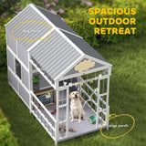 PawHut Dog House Outdoor Indoor, 79" x 41" x 63" Wooden Dog Shelter with Porch, Storage Cabinet, Weatherproof Roof, Elevated Floor, Air Vents & Observation Windows, Large Pet Shelter for Large Breeds